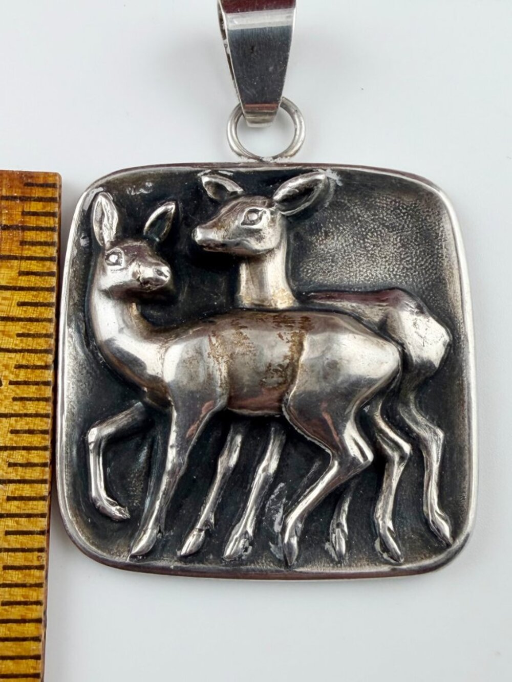 Vintage 835 Silver Double Deer Fawn Pendant Mid Century European Folk Art - Picture 3 of 6